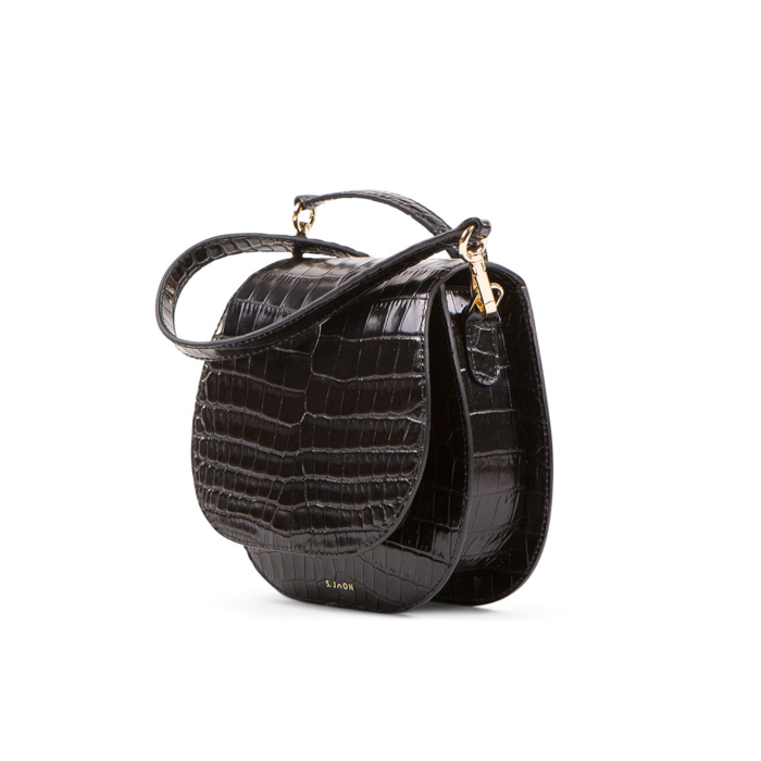 S.Joon Mini Saddle Bag - Nero Croc Leather (angle)